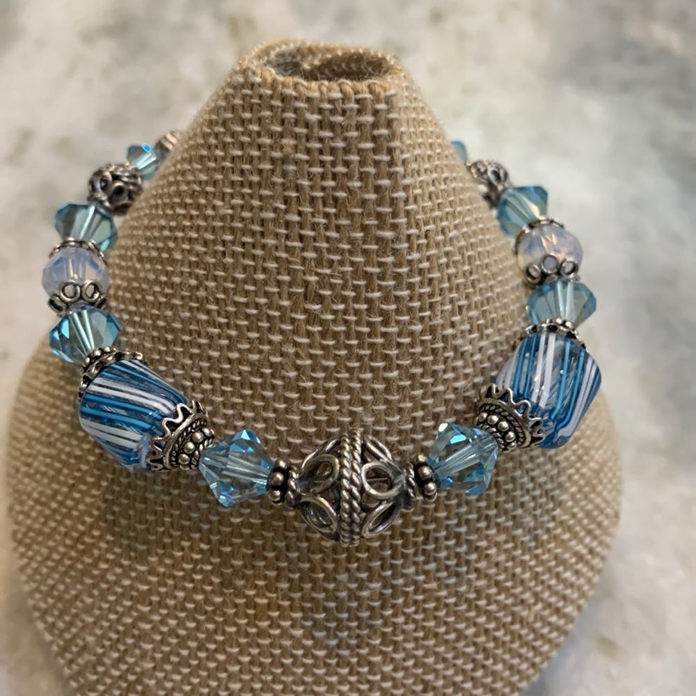 Swarovski Blue Crystals and Bali Silver